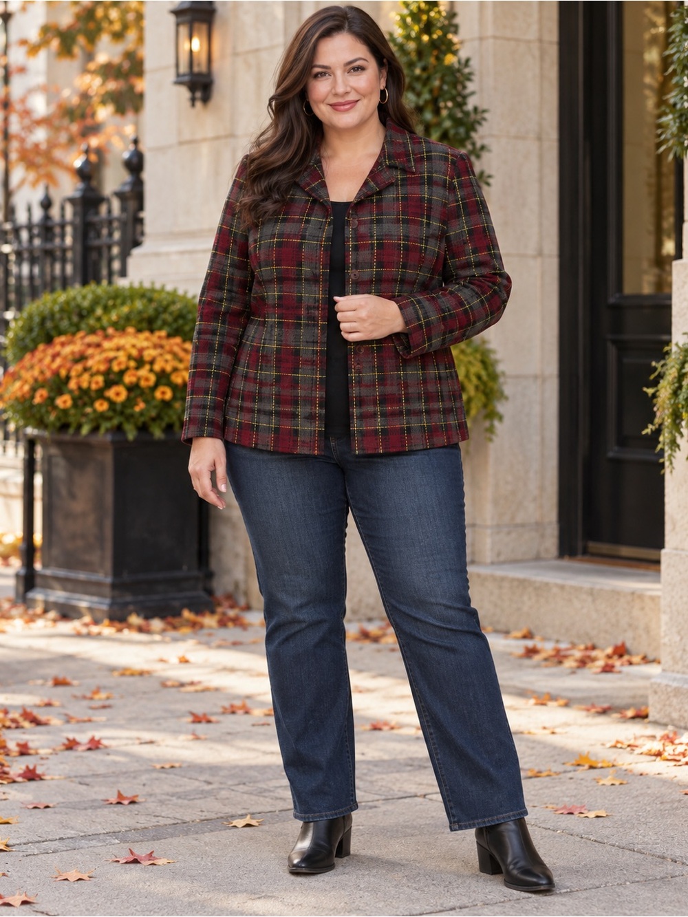 Sag Harbor Size 18 Burgundy Plaid Blazer Jacket